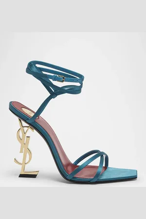 Saint Laurent Opyum YSL Logo-Heel Wrap-Ankle Sandals with Golden Hardware