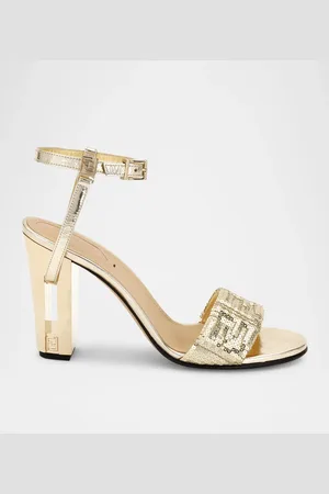 Fendi Delfina Metallic Sequin Block-Heel Sandals