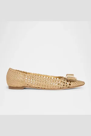 Salvatore Ferragamo Zea Metallic Woven Buckle Ballerina Flats