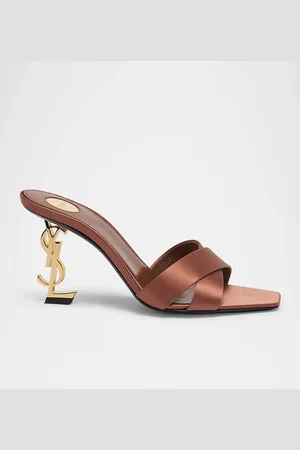 Saint Laurent Opyum YSL Logo-Heel Satin Slide Sandals