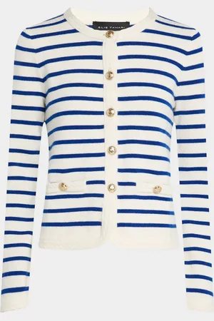 ELIE TAHARI The Makena Striped Wool-Cashmere Cardigan