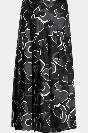 ST. JOHN Cubist Floral-Print Pleated Midi Skirt