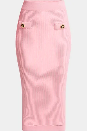 Balmain 2-Pockets Buttoned Rib Midi Skirt