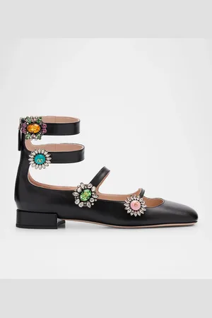VALENTINO GARAVANI Leather Jewel Four-Strap Ballerina Flats