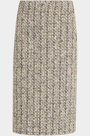 ST. JOHN Metallic Tweed Collage Midi Skirt