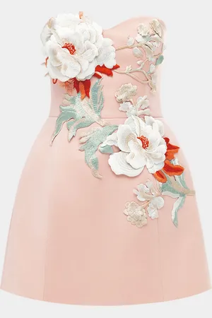 LEO LIN Rosario Strapless Floral Applique Mini Dress