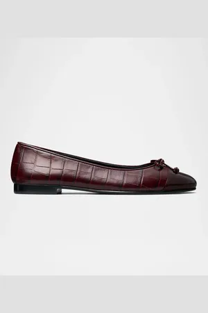 Tory Burch Mixed Leather Bow Cap-Toe Ballerina Flats