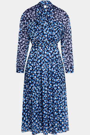 Rickie Freeman for Teri Jon Tie-Neck Polka Dot Chiffon Midi Dress