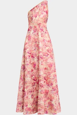Aidan Mattox One-Shoulder Metallic Jacquard Gown
