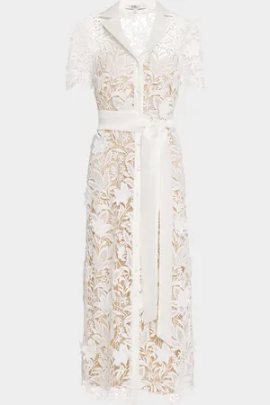 Badgley Mischka Scalloped Floral Lace Midi Dress