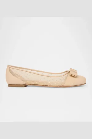 Salvatore Ferragamo Varina Mesh Leather Bow Ballerina Flats