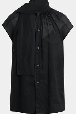 Plan C Scarf-Neck Button-Down Blouse