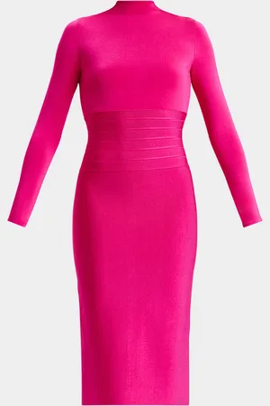 Hervé Léger Freya Bandage-Waist Long-Sleeve Midi Dress