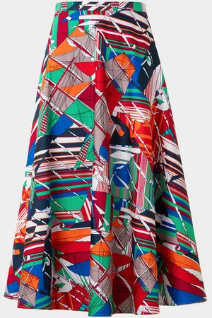 AKRIS Sea Clipper Print Flared Midi Skirt