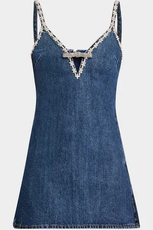 Self-Portrait Embellished Denim Strappy Mini Dress