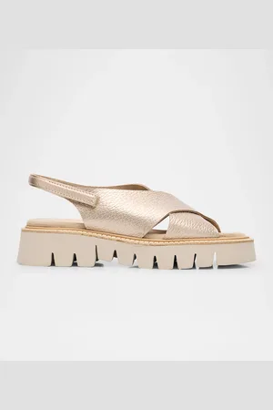 Pedro Garcia Metallic Leather Crisscross Flatform Sandals