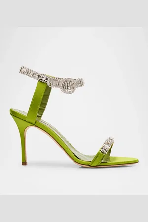 Manolo Blahnik Fabio Satin Crystal Buckle Sandals