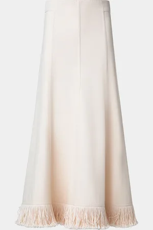 AKRIS Fringe-Hem Cotton-Wool Denim Midi Skirt