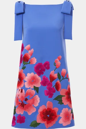 Carolina Herrera Floral-Embroidered Bow Sleeveless Mini Shift Dress