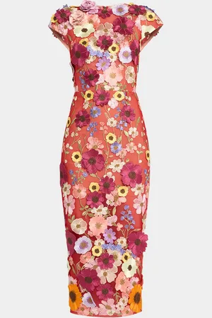 Bronx and Banco Jasmine Floral Applique Midi Sheath Dress