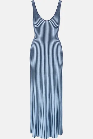 Staud Claretta Backless Pleated Rib-Knit Dress
