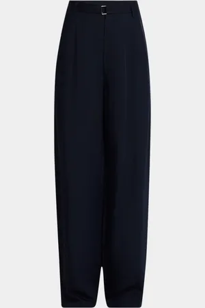 CO Drop-Crotch Pleated Straight-Leg Pants With Belt