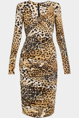 Roberto Cavalli Jaguar-Print Jersey Strappy Midi Dress