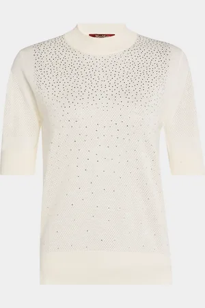 Max Mara Spigola Mock-Neck Rhinestone Mesh Sweater