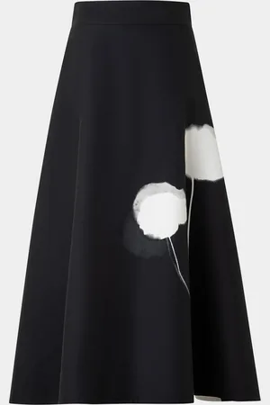 AKRIS Windflower-Print Cotton Silk A-Line Midi Skirt