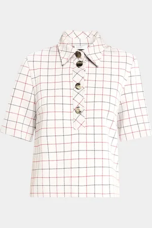 ROSETTA GETTY Striped Windowpane Boxy Polo Shirt