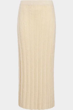 Khaite Claire Wide Rib Cashmere-Silk Midi Skirt