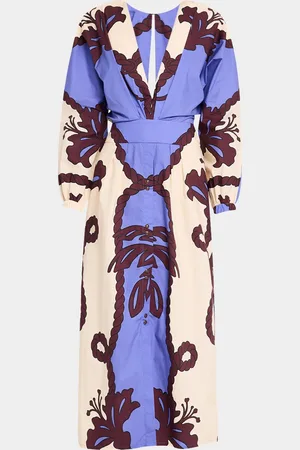 JOHANNA ORTIZ Latitud Marina Plunging Long-Sleeve Ankle Dress