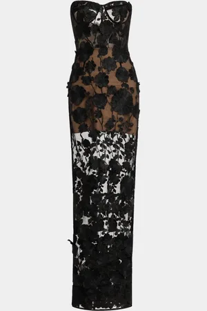 Bronx and Banco Jasmine Strapless Floral Applique Gown