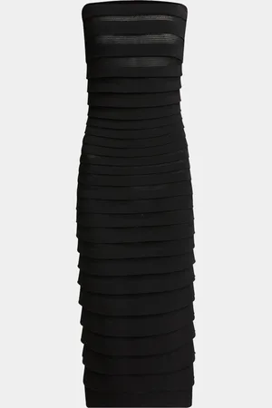 Alaïa 3D Stripe Mesh Knit Strapless Midi Dress