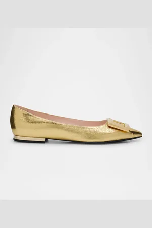 Roger Vivier Grommettine Metallic Buckle Ballerina Flats