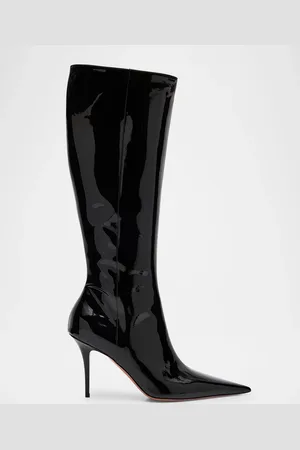 Amina Muaddi Barbara Patent Leather Stiletto Boots