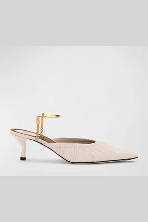 Fendi Colibri Lite Chain-Strap Leather Kitten Mules