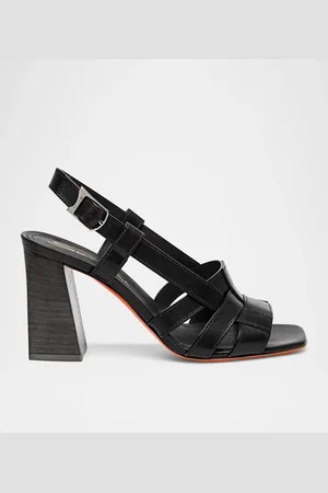 santoni Venere Leather Heeled Slingback Sandals