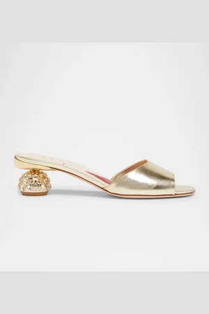 Roger Vivier Strass-Heel Leather Slide Mules