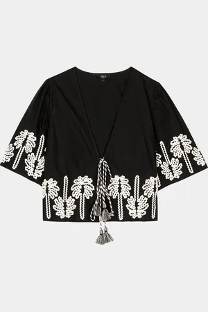 Rails Pari Palm Tree Embroidered Crop Top