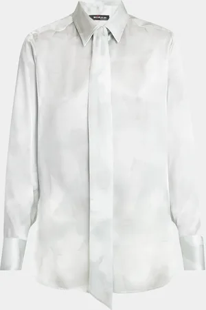 Kiton Neck-Tie Button-Down Silk Blouse