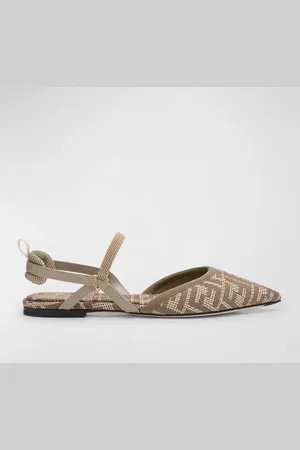 Fendi Colibri Lite FF Raffia Slingback Flats