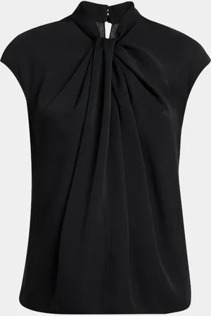 Giorgio Armani Twisted Cap-Sleeve Georgette Silk Blouse