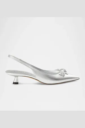 Stuart Weitzman Rosie Metallic Leather Kitten-Heel Slingback Pumps