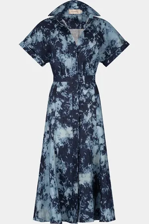 Silvia Tcherassi Noor Tie-Dye Linen Short-Sleeve Midi Shirtdress