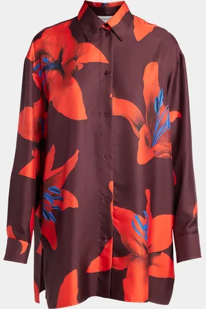 Alexander McQueen Long-Sleeve Lily-Print Silk Button-Down Shirt