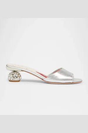 Roger Vivier Metallic Crystal-Dome Heel Slide Sandals