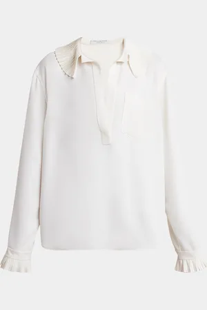 Serafini Pleated Ruffle Collared Blouse