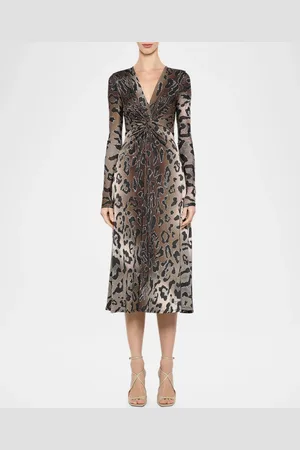 PRABAL GURUNG Leopard-Print Twisted Long-Sleeve Jersey Midi Dress