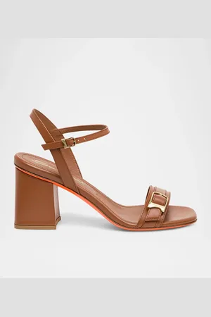 santoni Calyso Leather Buckle Block-Heel Sandals